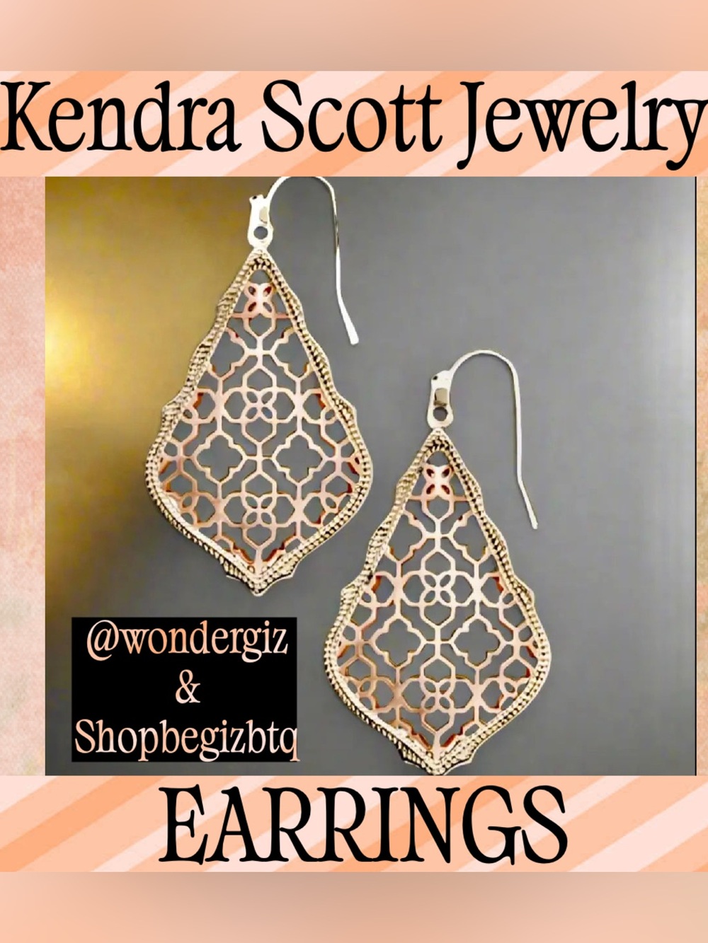 Kendra Scott Authentic Addie Rose Gold Filigree Drop Earrings